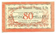 80 Heller 1920 PUPPING Austria UNC Notgeld Paper Money Banknote #P10413.U