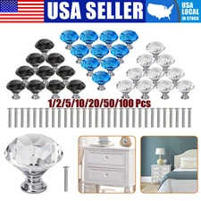 Diamond Shape Crystal Glass Cabinet Knobs Drawer Kitchen Dresser Handle Pull Lot