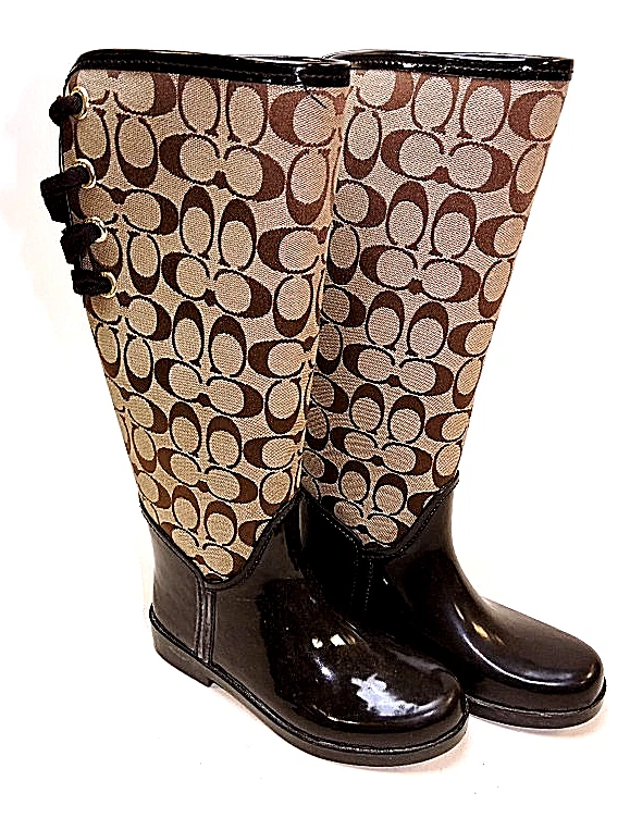 COACH TRISTEE CLASSIC ICONIC SIGNATURE LACE UP CORSET LOGO RAIN BOOTS SIZE 5B