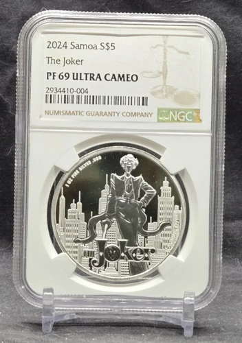 2024 SAMOA $5 DC COMICS SUPER VILLAINS : THE JOKER NGC PF69 UC COLOR SILVER COIN