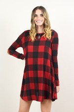 Adriana Long Sleeve Plaid Shift Dress