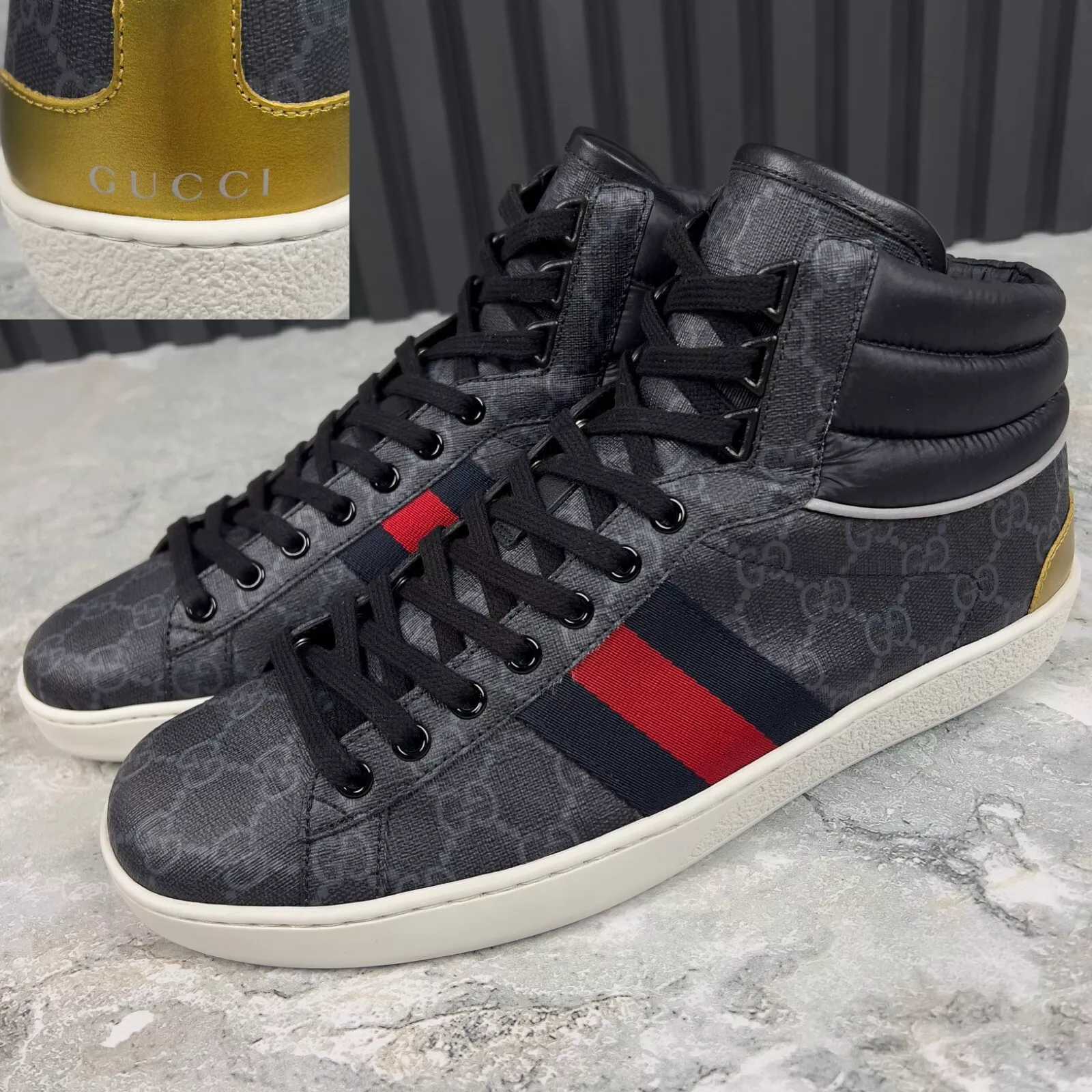 Baskets GUCCI Ace Web Supreme GG monogramme cuir gris 8,5 G ou 9 US 42,