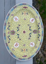 Vintage Famille Jaune Chinese Porcelain 20th C. Platter Rose Display Plate