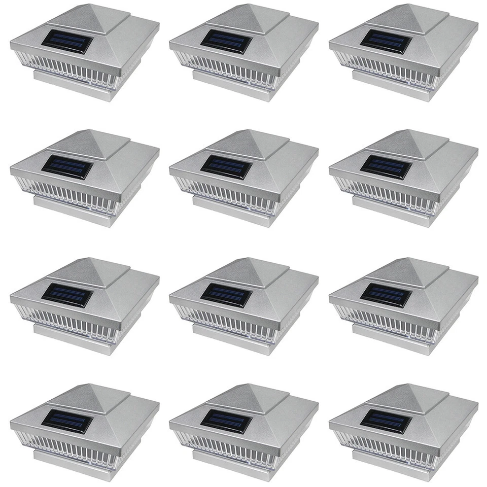 12 Black Bronze Copper Silver 4 x 4 Solar Post Lights Outdoor Deck Cap Fence - Image 4 of 4