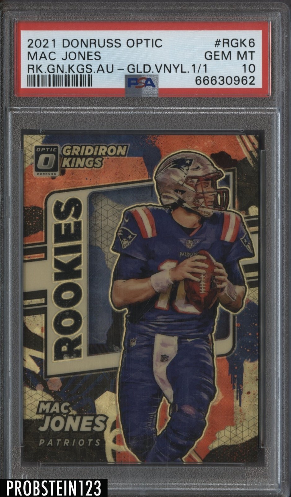 Mac Jones Panini Donruss Optic Rookie Gridiron Kings Autographs #RGK6 Gold Vinyl 1/1