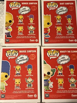Funko Pop The Simpsons Homer #01, Marge #02, Bart #03, Krusty #04