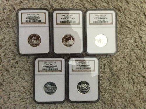 2006 S NGC PF70 ULTRA CAMEO SILVER PROOF 5 COIN STATEHOOD QUARTER SET 25C