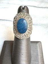 925 STERLING SILVER AZURITE AND MARCASITES RING SIZE 4
