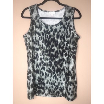 Belle by Kim Gravel Leopard Print Tank Top NWOT S Small Smooth Knit Olive Grey
