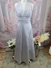 David's Bridal Silver Halter Gown Dress Chiffon Overlay Prom Bridesmaid UK 8/10