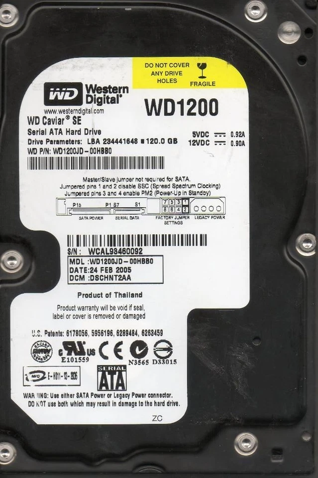 Western Digital WD1200JD-00HBB0 dcm: DSCHNT2AA 120Gb D8-01 - Image 1 of 1