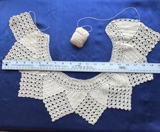 Antique handmade embroidery ivory lace crochet collar yoke scalloped Edwardian