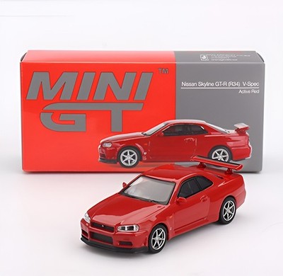  MINI GT Nissan Skyline GT-R R34 V-Spec   Active Red   1:64   NEU & OVP 