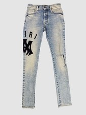 Amiri Men's Blue Suede Applique Skinny Jeans Pants Size 29