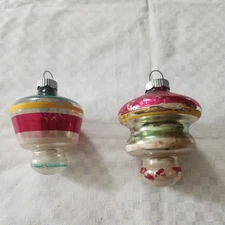 Set of 2 Vintage Shiny Brite Atomic Top Mercury Glass Christmas Ornaments USA