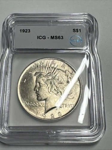1923 Peace Dollar MS63 ICG Slabbed Silver Bullion Oz Ounce Cartwheel  US Coinage