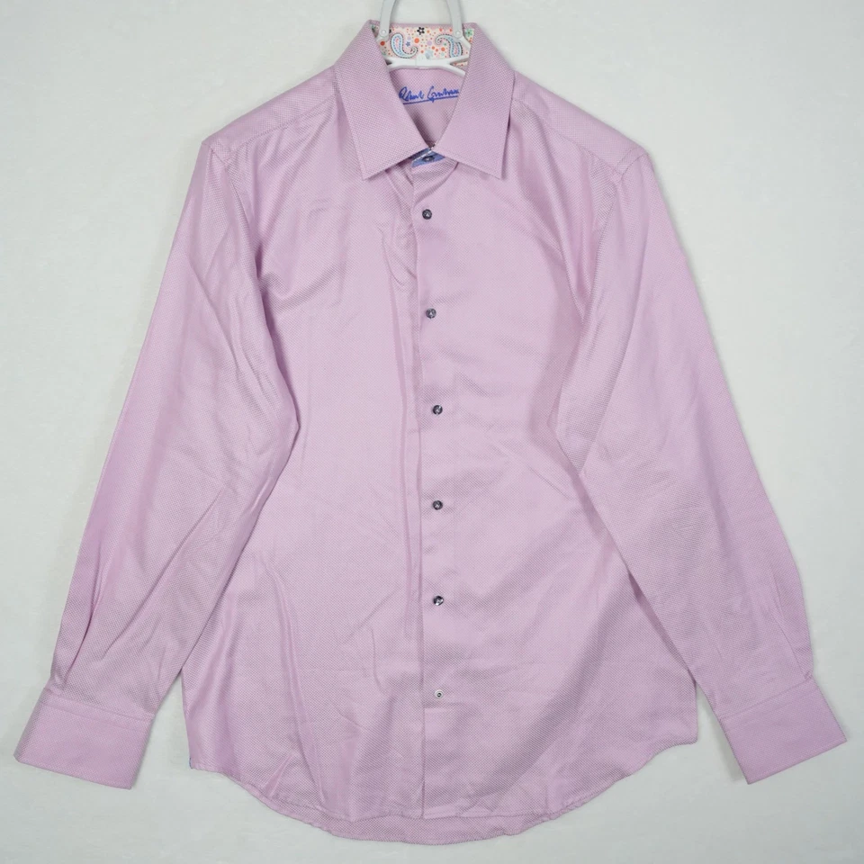 Robert Graham Men's Dress Shirt Pink Herringbone Paisley Button Down Size 16 M/L - Image 2 of 4