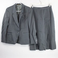 Vintage 2 PC Union Made Gray Pure Wool Skirt Suit Women's Size 8 Flawed