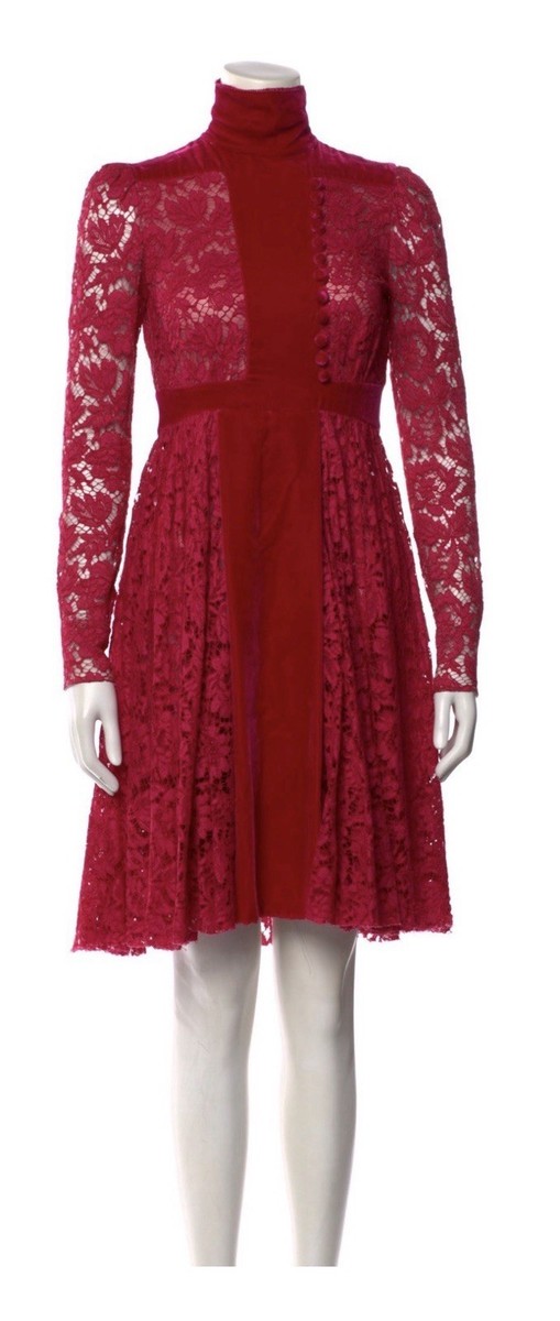 chinese dress ladies Valentino Lace Midi Dress in Red – MSA Haute Couture main image 0