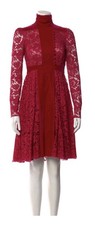 Valentino Red Lace Velvet Long Sleeve Knee Length A-Line Dress