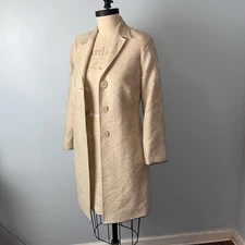 Vtg Renfrew Ivory Wool Blend Baroque Jacquard Floral Skirt Suit 90s Size 8 USA