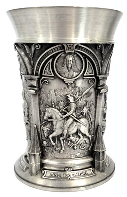 Pewter Beer Stein, 5 Panel Raised Designs, Zinn Galerie Albrecht Durer, 5 1/4'' H