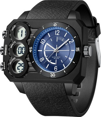 Herren Big Face Uhr Einzigartig Digital Analog Uhren Dual Zeitzone Sport