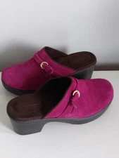 Lands End Fusia Pink Suede Clog Mule Shoes Women's 6 B