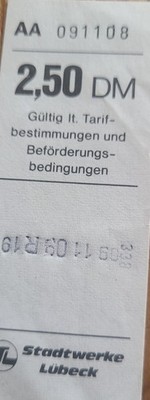 Stadtwerke Lübeck Fahrschein aus D- Mark Zeiten