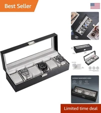 Elegant 6-Slot Watch Box with Glass Lid – Stylish Storage for Your Timepieces