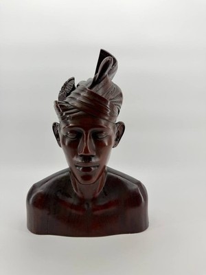 Vintage Hand Carved Wood Bust Sculpture Man Head Thailand Statue 6.60 lb