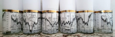 6 MCM Cera Neiman Marcus Dow Jones 10 Year Industrial Average 14oz Glasses MINT