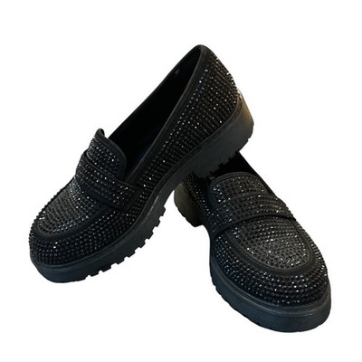 Torrid Black Rhinestone Embellished Loafers Lug Sole Wide Width 9WW