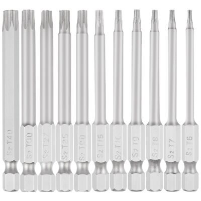 11 Piece Torx Head Screwdriver Bit Set - 1/4 Inch Hex Shank T6 T7 T8 T9 T10 T...