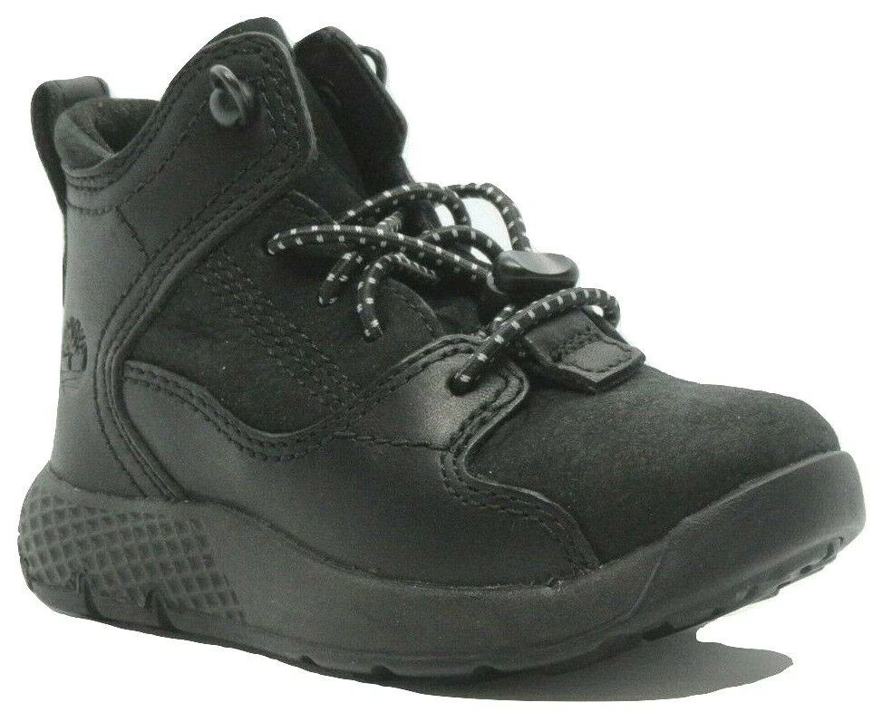 Boys Childrens Kids Timberland Flyroam Black Leather Trainers