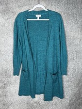 Denim Co Mid Length Cardigan Sweater Womens Sz Medium Teal Pockets Open Front
