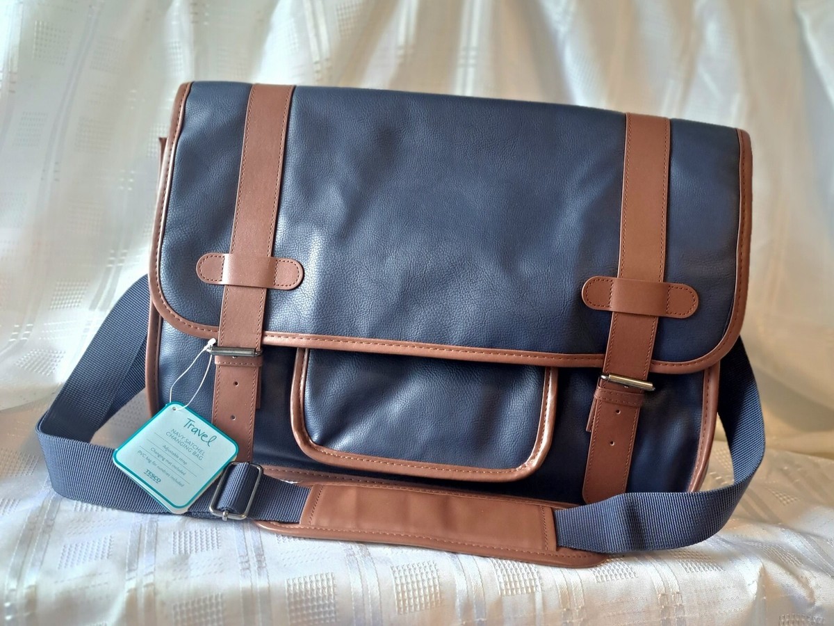 Tesco NEW navy satchel baby changing bag with adjustable strap, changing mat