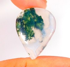 13 Cts Natural Green Moss Agate Pear Cabochon Loose Gemstone 23x18x4 mm CG 0254