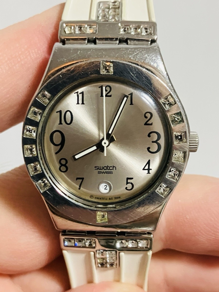 SWATCH IRONY Ladies Watch Silver Tone With Crystals AG 2006 Size