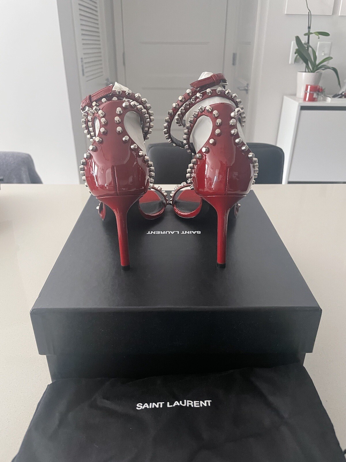 NEW Saint Laurent Red Patent Leather Amber Sandals Size 37