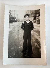 WW2 Era Photo U.S. Navy Sailor Home On Leave Standing In Street