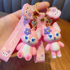 Cute Pink Bear Cartoon Silicone Key Chain Bag Ring Car Ornament Creative Gift