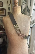 Chico  s Belt Brown Leather Interlock Large Metal Buckle Wide SZ Large