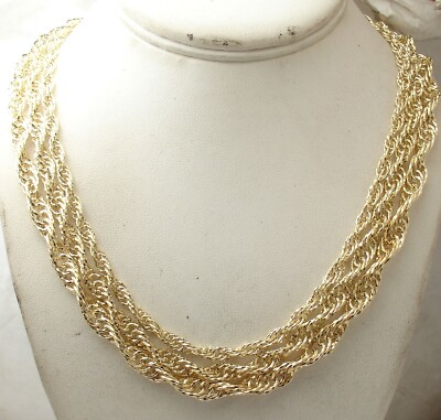 Technibond 3 Strang Wasserfall Seil Kette Halskette 14K Gelbgold vergoldet Silber