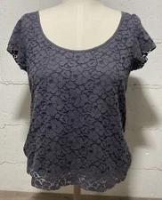American Eagle Outfitters Lacy Floral ScoopNeck Top Charcoal Gray Women's M