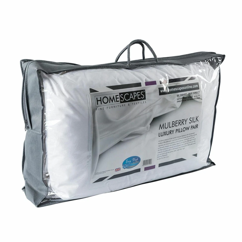 Pure Mulberry Silk Blend Filled Pillow Pair with Super Soft 100% Cotton Casing - Image 2 of 4