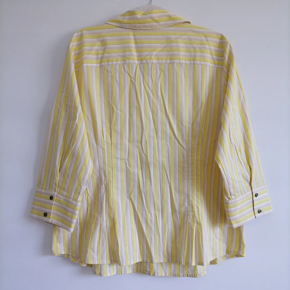 Camisa Attention Mujer Amarilla Blanca Estampado Rayas Y2K Moderna Abotonada Talla XL Foto 4 de 4