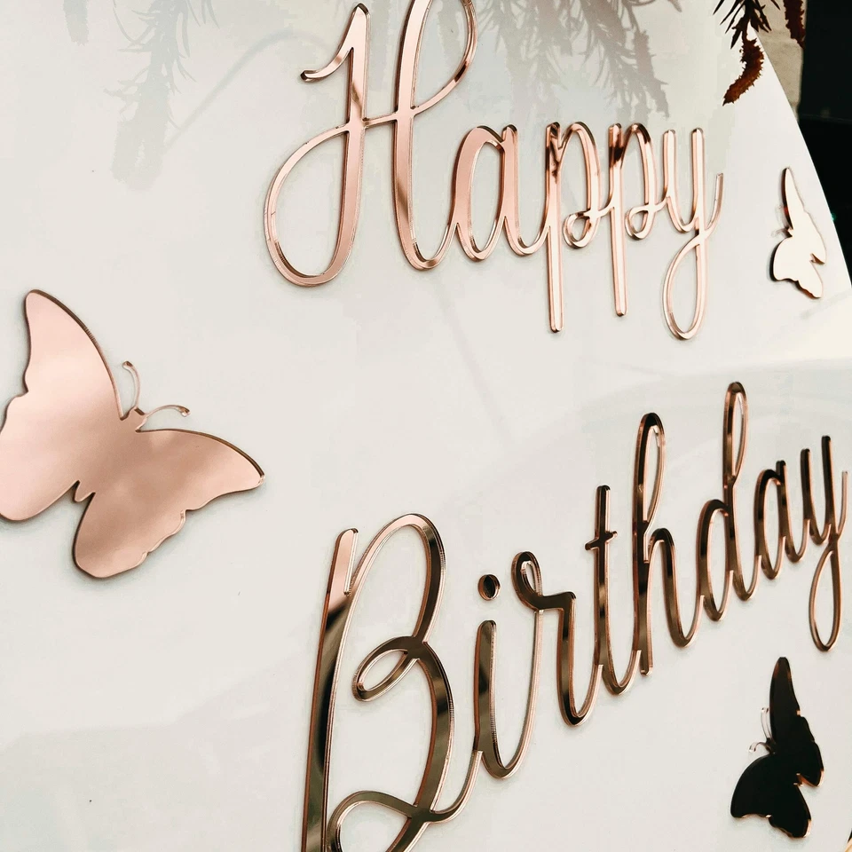 Letrero redondo de cumpleaños de mariposa de doble capa acrílico 3D Foto 3 de 4