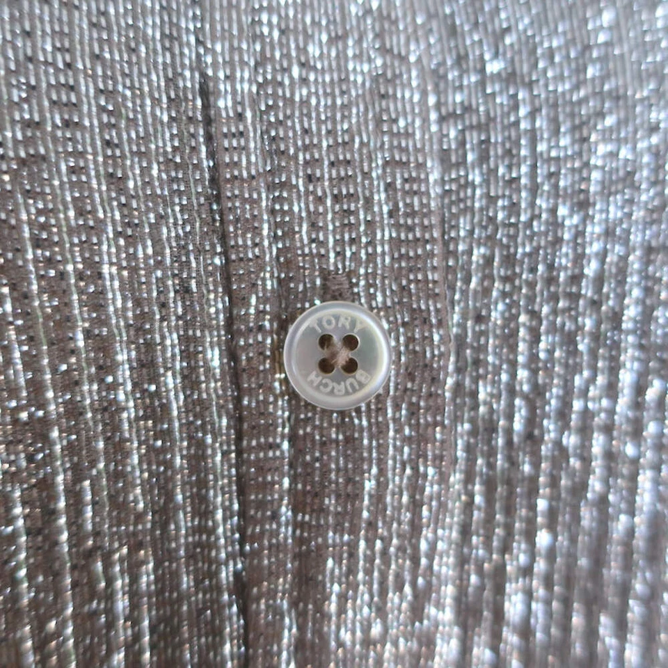 Tory Burch Metallic Button Down Shirt Silver/Taupe Size 0 Long Sleeve Top - Image 2 of 4
