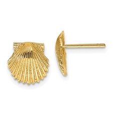 9mm 14K Yellow Gold Scallop Shell Stud Post Earrings TC569